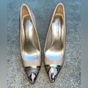 Christian Siriano Tan Snake Skin Heels